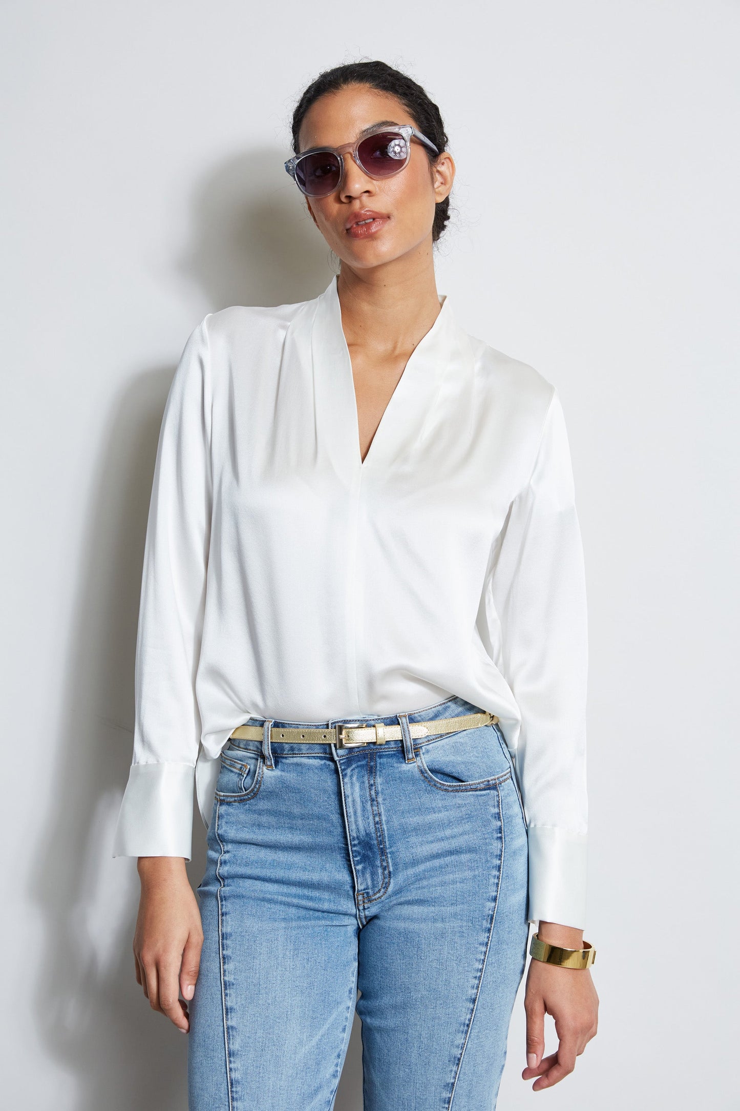 Silk Satin Contour Neck Shirt