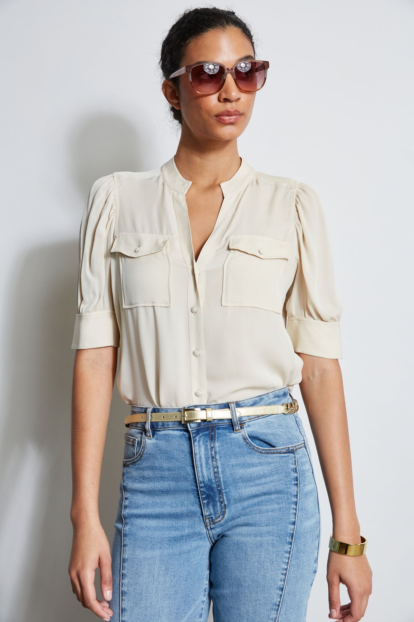 Short Sleeve Silk Utility Shirt