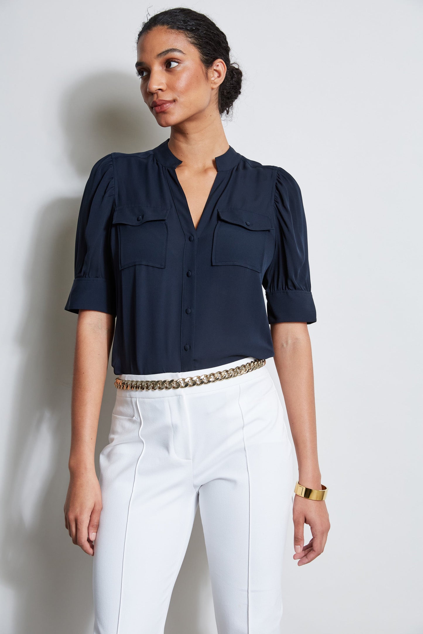 Short Sleeve Silk Utility Shirt